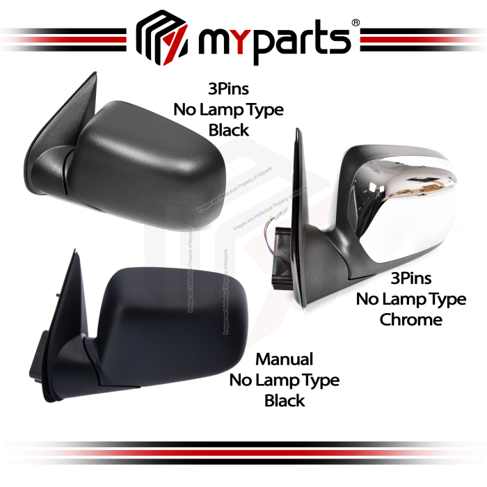 TYC Isuzu DMAX D-Max RA RC 2003-2012 Electric Power Side Door Mirror (Black Without Signal Type) | Set LH Left Hand Side + RH Right Hand Side