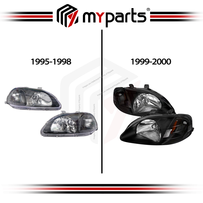 TYC Fits Honda Civic Sedan/Hatch EK 1995-2000 |  Headlight Head Light Front Head Lamp | Pair of LH Left Hand (Passenger) + RH Right Hand (Driver)