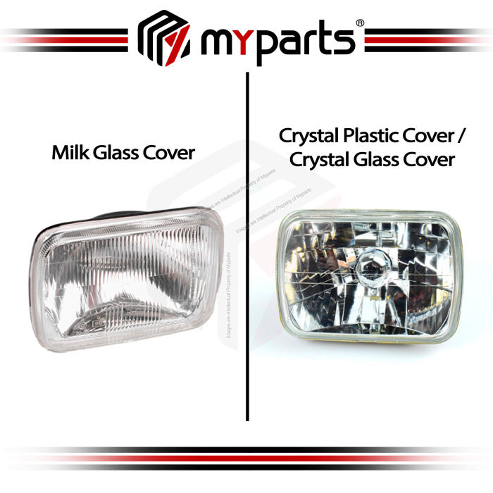 Head Light Square 7 Inch Milky Lens With H4 Bulb/Globe (VAR)