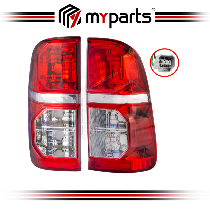 Myparts Toyota Hilux 2WD 4WD Ute 2011-2015 Taillight Tail Light Rear Lamp E Mark Type | Pair LH LHS Left (Passenger) + RH RHS Right (Driver)