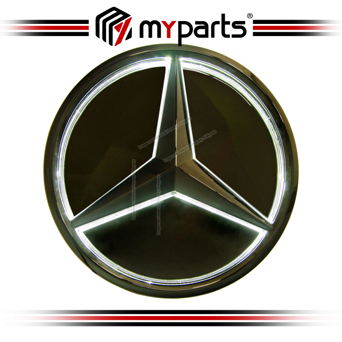 Myparts Mercedes Benz C Class W205 Facelift 2018-2021 (Black 3D, With LED) Front Logo Emblem Grille Badge | 1 Unit