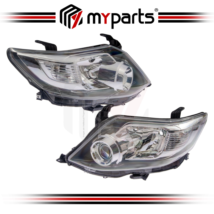 Myparts Fits Toyota Fortuner KUN50/60 TGN51/61 2011-2014 Head Lamp Head Light Front (Black) Headlamp Headlight | Set LH Left Hand + RH Right Hand