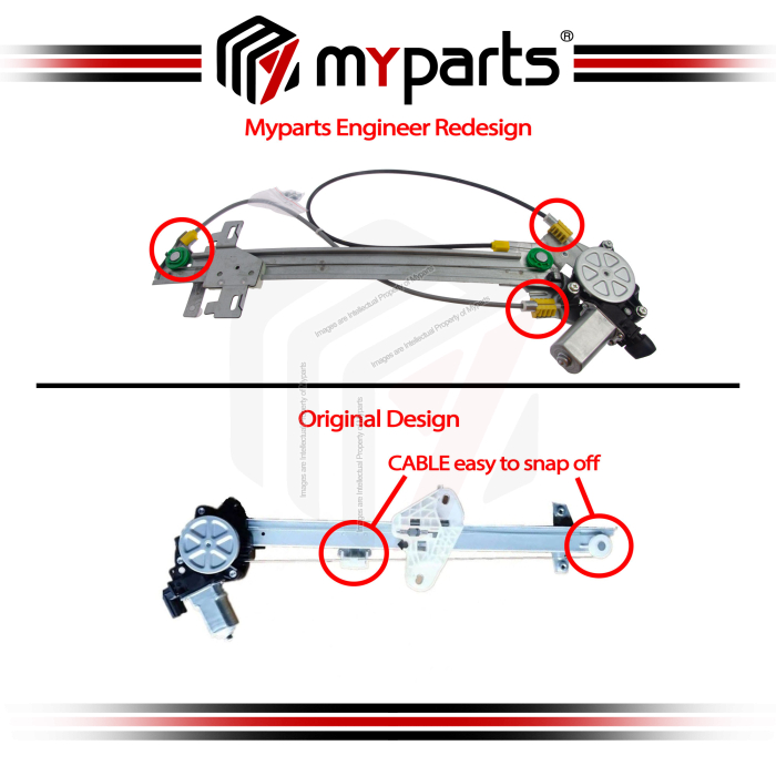 Myparts Honda City GM6 2014-2020 FRONT Power Window Gear Regulator Door (With 2 Pins Motor) | LH Left Hand (Passenger Side)