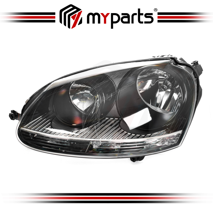 TYC Fits Volkswagen VW Golf MK5 GTi 2004~2008 / Jetta GTi 2006~2009 | Headlight Head Light Front Lamp (Black Halogen) | LH LHS Left Hand (Passenger)