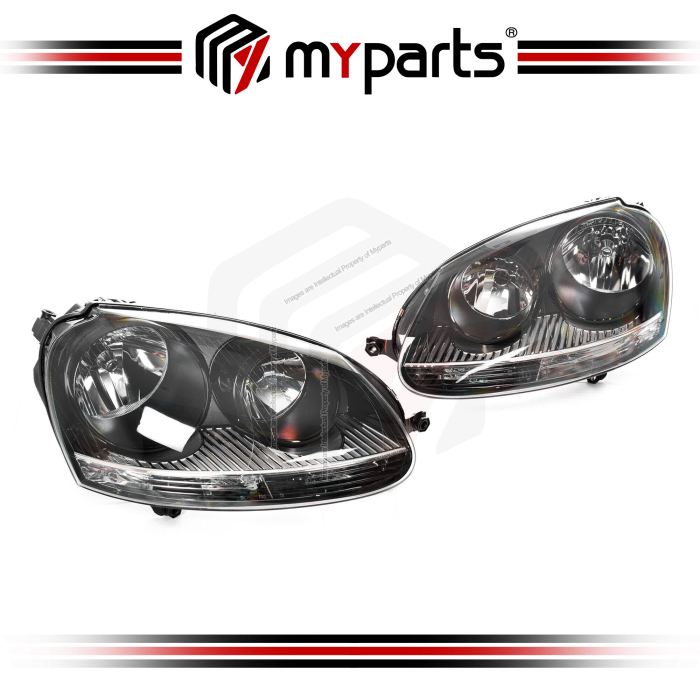 TYC Fits Volkswagen VW Golf MK5 GTi 2004~2008 / Jetta GTi 2006~2009 | Headlight Head Light Front Lamp (Black Halogen) | RH RHS Right Hand (Driver)