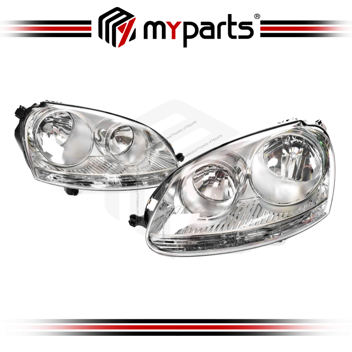 TYC Fits VolksWagen VW Golf MK5 2004~2008 | Headlight Head Light Front Lamp (Chrome) | Pair of LH Left Hand (Passenger) + RH Right Hand (Driver)
