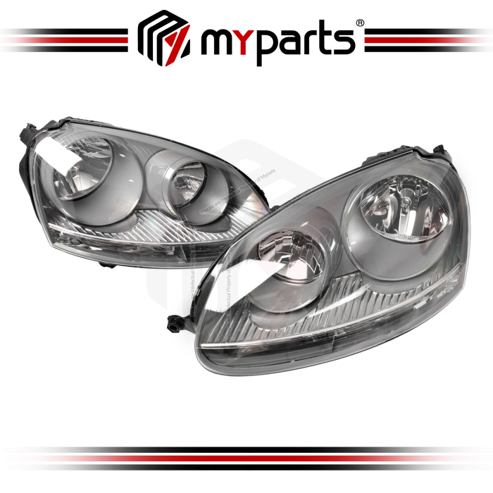 TYC Fits VolksWagen VW Golf MK5 2004~2008 | Headlight Head Light Front Lamp (Dark Grey) | Pair of LH Left Hand (Passenger) + RH Right Hand (Driver)