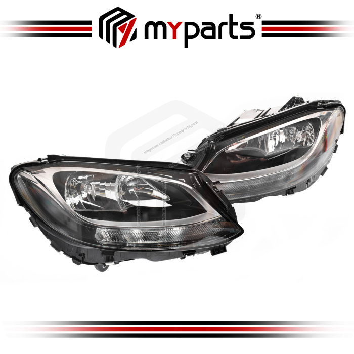 TYC Fits Mercedes Benz C Class W205 2014~2018 | Headlight Head Light Front Lamp (Halogen Static LED Type) | Pair LH LHS Left Hand + RH RHS Right Hand