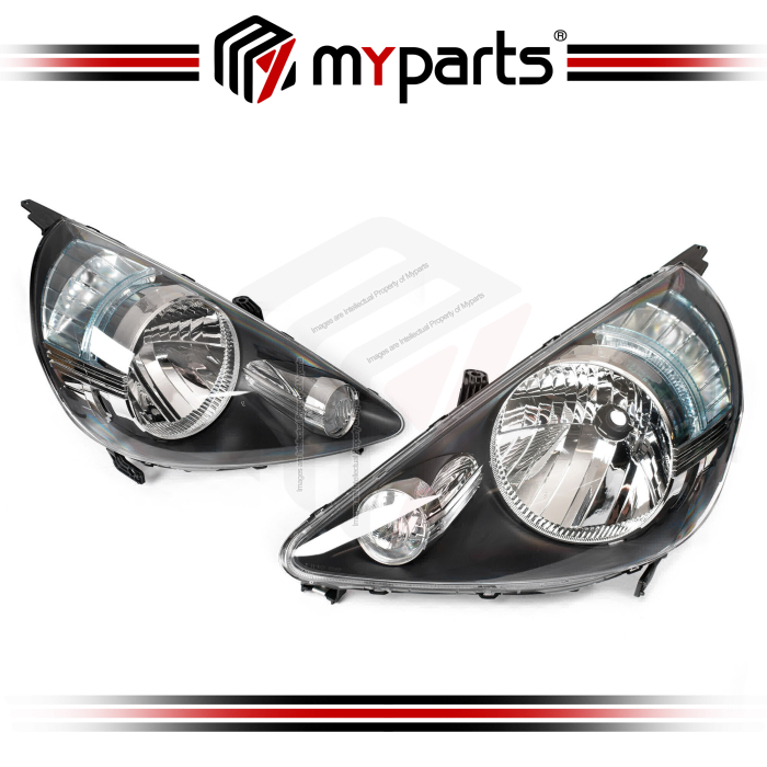 TYC Fits Honda Jazz GD Series 2 2004~2008 5 Door Hatch GLi / VTi | Headlight Head Light Front Lamp (Black) | Pair LH Left Hand + RH Right Hand