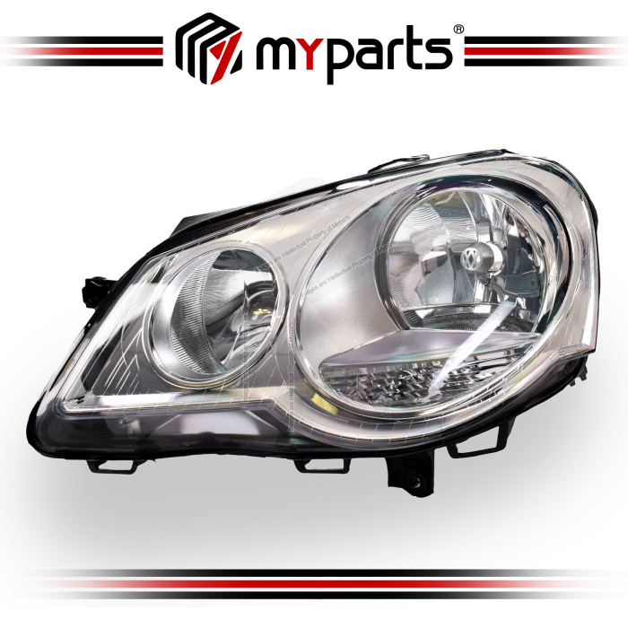 TYC Fits VolksWagen VW Polo 2005~2010 | Headlight Head Light Front Lamp (Silver Chrome With Adjuster Motor) | LH LHS Left Hand (Passenger Side)