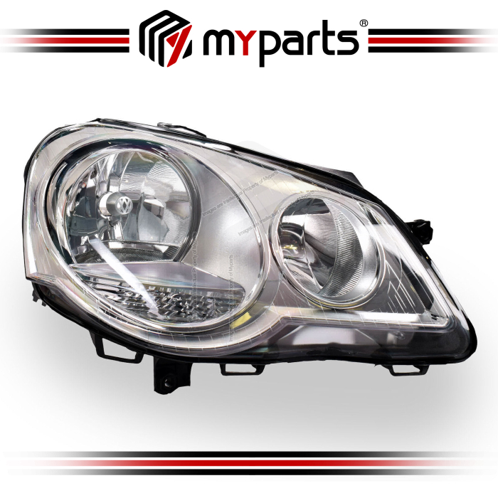 TYC Fits VolksWagen VW Polo 2005~2010 | Headlight Head Light Front Lamp (Silver Chrome With Adjuster Motor) | RH RHS Right Hand (Driver Side)