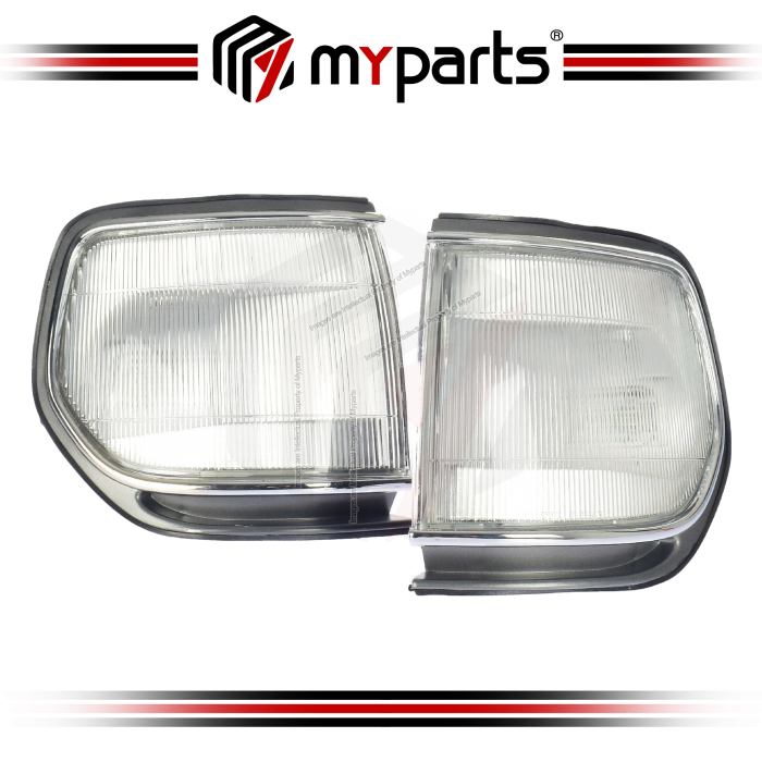 TYC Fits Toyota Landcruiser 80 Series 1990~1998 Sahara | Corner Light Lamp (Chrome) | Pair LH Left Hand (Passenger) + RH Right Hand (Driver Side)