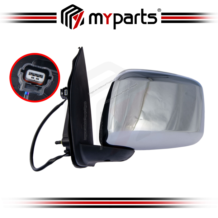 TYC Nissan Navara D40 D40T 2006~2015 Electric Power Side Door Mirror (Chrome, 3 Pins) | LH Left Hand (Passenger)