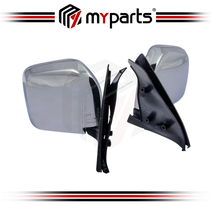 TYC Fits Mitsubishi Pajero 1991~1997 Manual Chrome Side Door Mirror Rear View Wing | Pair LH Left Hand (Passenger Side) + RH Right Hand (Driver Side)