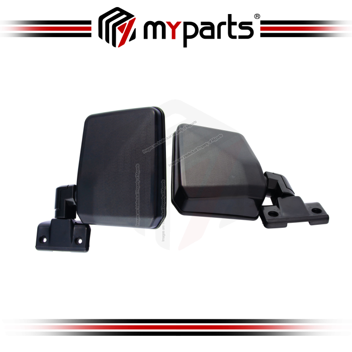 TYC Fits Toyota Landcruiser 70 Series 1985~1999 Manual Side Door Mirror (Black) Rear View | Pair LH Left Hand (Passenger) + RH Right Hand (Driver)