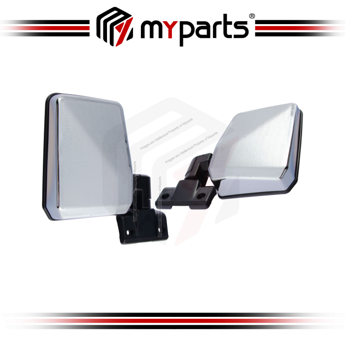 TYC Fits Toyota Landcruiser 70 Series 1985~1999 Manual Side Door Mirror (Chrome) Rear View | Pair LH Left Hand (Passenger) + RH Right Hand (Driver)