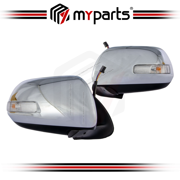 TYC Toyota Hilux Vigo KUN25/26 2011~2016 Electric Chrome Side Door Mirror (With Signal, With Auto Flip) | Pair LH LHS Left Hand + RH RHS Right Hand