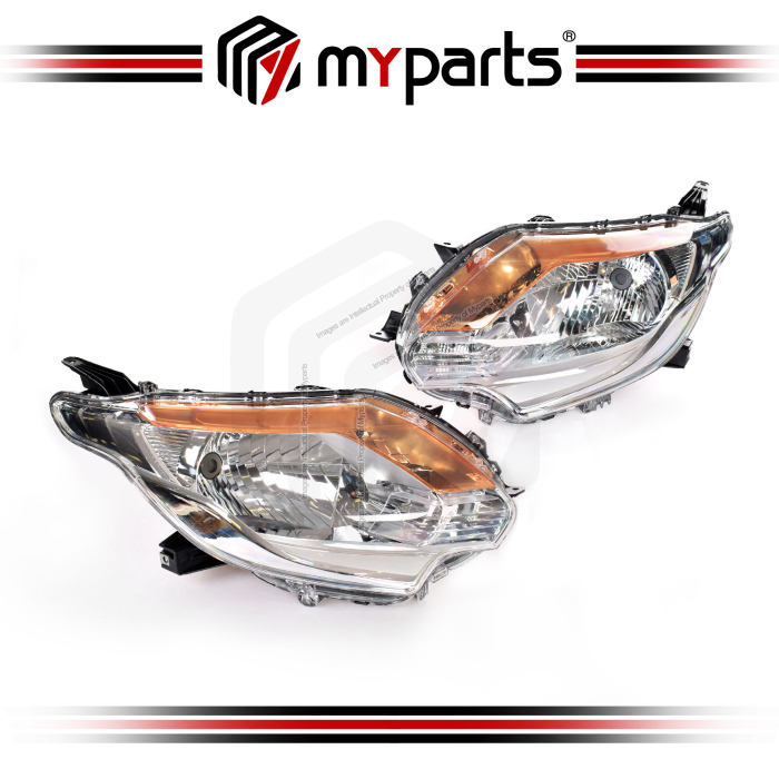 TYC Mitsubishi Triton Ute MQ KJ KK KL 2015~2018 | Headlight Head Light Front Lamp (Halogen Silver Lower Bezel) | Pair of LH Left Hand + RH Right Hand