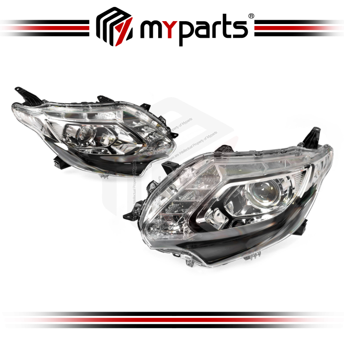 TYC Fits Mitsubishi Triton MQ 2015~2018 GLS / Exceed | Headlight Head Light Front Lamp (Xenon Clear Top Lens Black Lower Bezel) | Pair Left + Right