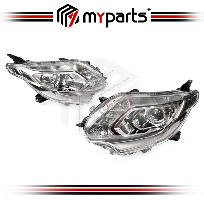 TYC Fits Mitsubishi Triton MQ 2015~2018 GLS / Exceed | Headlight Head Light Front Lamp (Xenon Clear Top Lens Chrome Lower) | Pair LH Left + RH Right