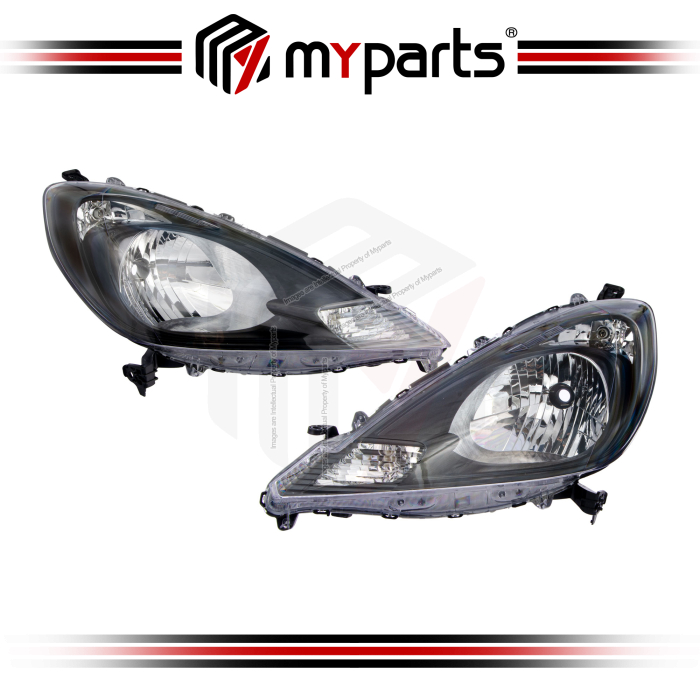 TYC Fits Honda Jazz GE 2011~2014 TFO TF0 (Black) Head Lamp Head Light Front Headlight | Pair LH Left (Passenger Side) + RH Right (Driver Side)