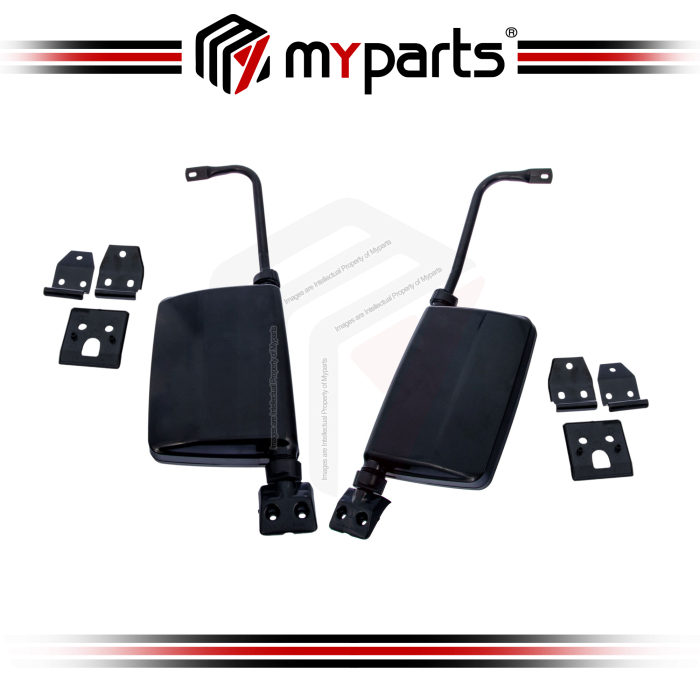 TYC Fits Mitsubishi Pajero 1982~1990 Manual Black Side Door Mirror With Arm Bracket | Pair LH Left Hand (Passenger Side) + RH Right Hand (Driver Side)