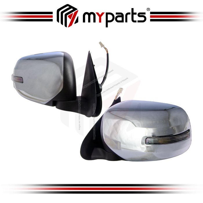 TYC Mitsubishi Triton MQ KJ KK KL 2015~2018 (With Signal, Auto Flip) Electric Side Door Mirror Chrome | Pair LH Left (Passenger) + RH Right (Driver)