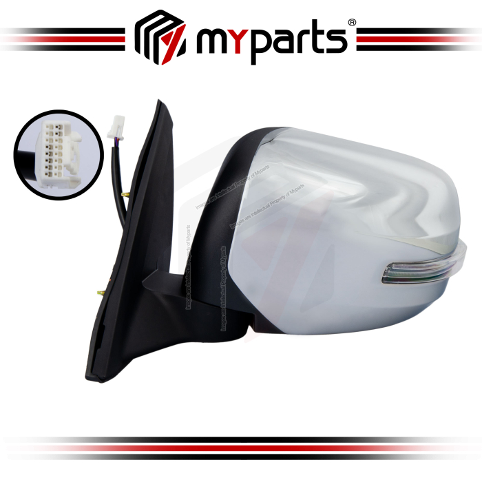 TYC Mitsubishi Triton L200 ML KA KB 2006~2015 (With Signal, Auto Flip) Electric Side Door Mirror Chrome | LH Left Hand (Passenger)