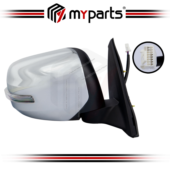 TYC Mitsubishi Triton L200 ML KA KB 2006~2015 (With Signal, Auto Flip) Electric Side Door Mirror Chrome | RH Right Hand (Driver)
