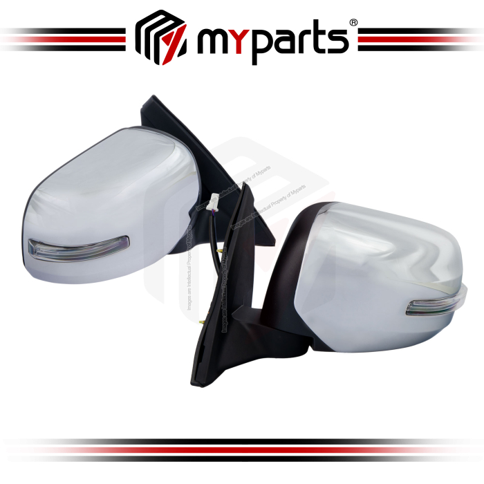 TYC Mitsubishi Triton L200 ML KA KB 2006~2015 (With Signal, Auto Flip) Electric Side Door Mirror Chrome | Pair LH Left (Passenger) + RH Right (Driver)