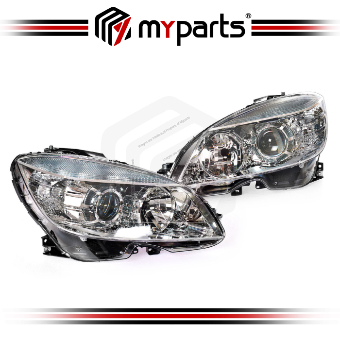 TYC Fits Mercedes Benz C Class Sedan Wagon W204 2007~2011 | Headlight Head Light Front Lamp (Halogen Type) | Pair LH Left Hand + RH Right Hand