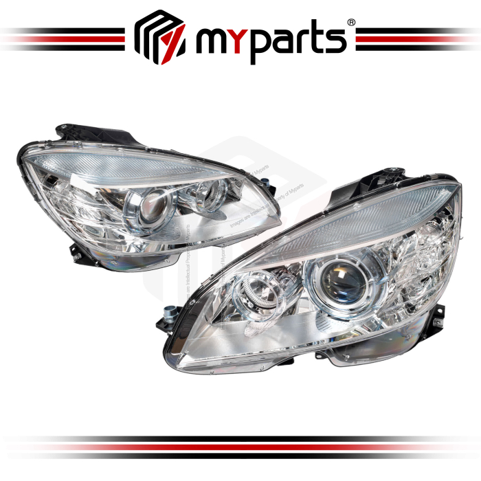 TYC Fits Mercedes Benz C Class W204 2007~2011 Sedan / Wagon | Headlight Head Light Front Lamp (Xenon, No Adaptive) | Pair LH Left Hand + RH Right Hand