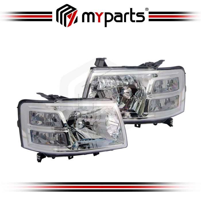 Myparts Fits Ford Ranger PJ Ute 2006~2009 | Headlight Head Light Front Lamp (Chrome) | Set LH Left Hand Side + RH Right Hand Side