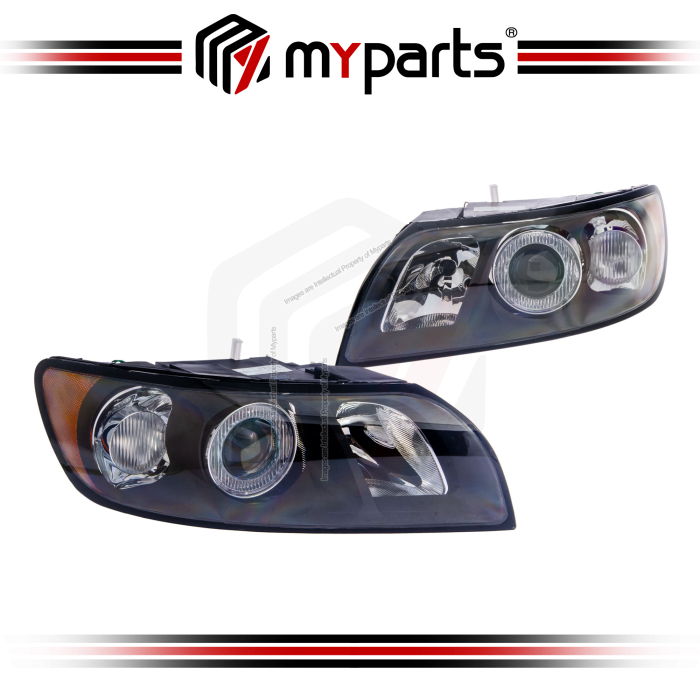 TYC Fits Volvo S40 / V50 2004~2007 (Black / Halogen) Headlamp Head Lamp Headlight Head Light | Set LH Left Hand Side + RH Right Hand Side