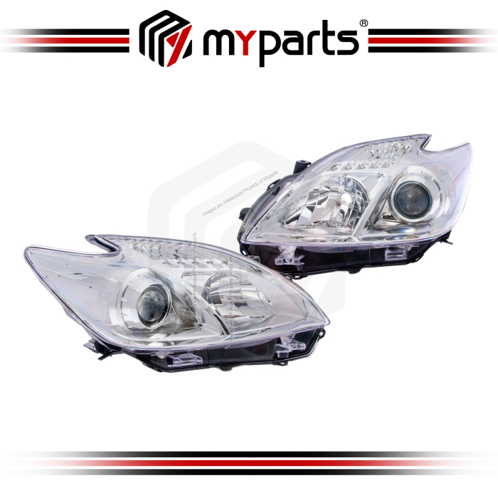 TYC Fits Toyota Prius ZVW30 2009~2015 (1 Projector, Halogen, Chrome) Headlamp Head Lamp Head Light | Set LH Left Hand Side + RH Righ Hand Side