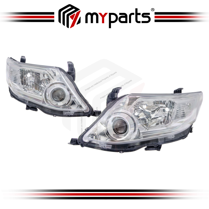 Myparts Fits Toyota Fortuner KUN50/60 TGN51/61 2011~2014 Head Lamp Head Light Front (Black) Headlamp Headlight | Set LH Left Hand + RH Right Hand