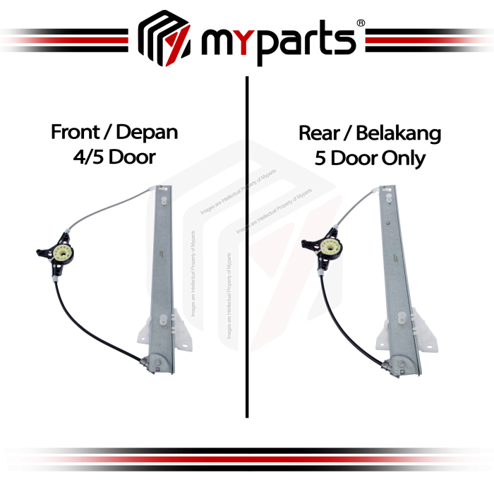 Myparts Mazda 2 DE Series 2009-2014 (No Motor) FRONT Power Electric Window Gear Regulator Door | Pair LH Left Hand + RH Right Hand