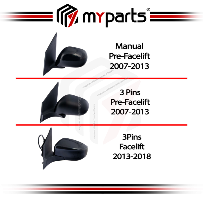 TYC Nissan Grand Livina L10 2007~2018 Front Side Door Mirror (Black) Rear View Mirror | Pair LH Left Hand + RH Right Hand