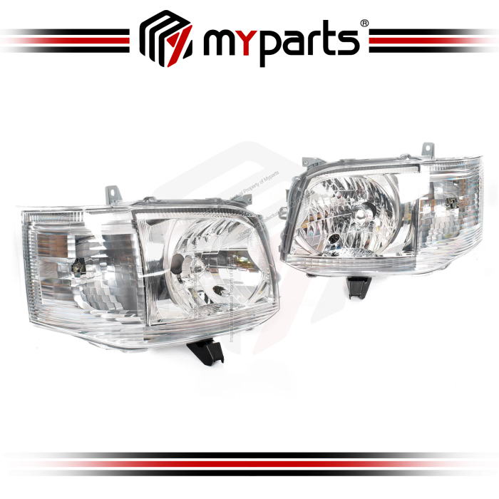 C Fits Toyota Hiace Van KDH200 Series 2010~2014 | Headlight Head Light Front Lamp (Chrome) | Pair of LH Left Hand (Passenger) + RH Right Hand (Driver)